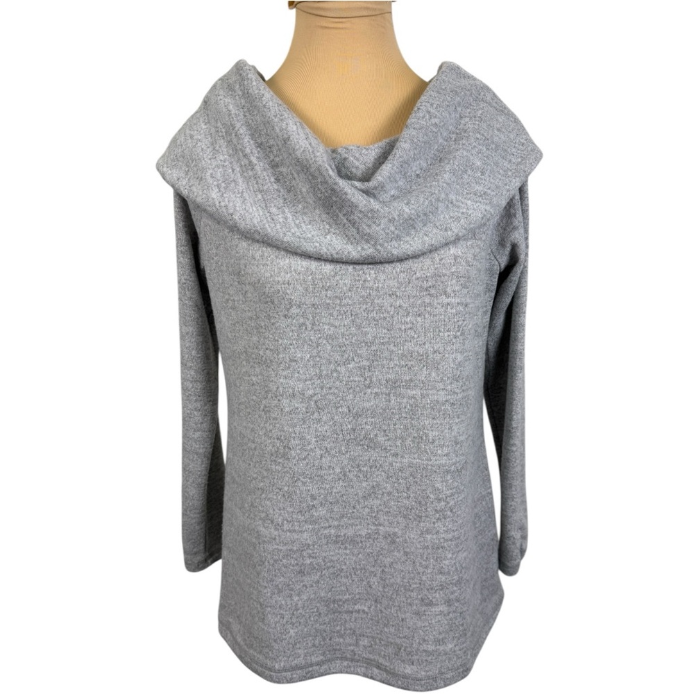 Talbots Cowl Neck Tunic Sweatshirt Heather Gray Petite Small Long Sleeve EUC